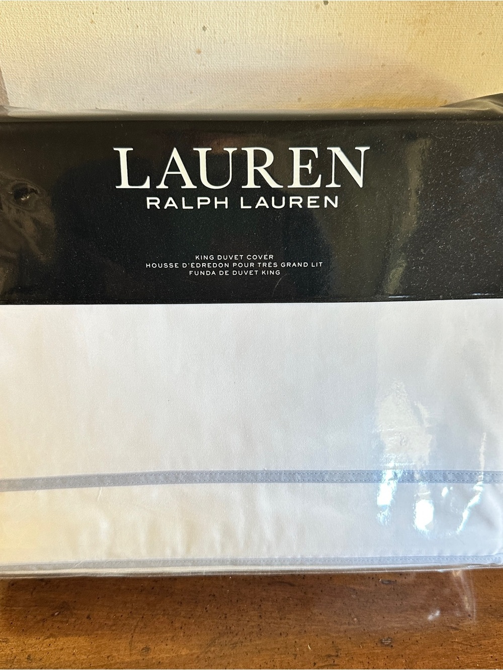 NIP Ralph Lauren Spencer King Duvet Cover White w Light Cornflower Blue Trim - Picture 11 of 11